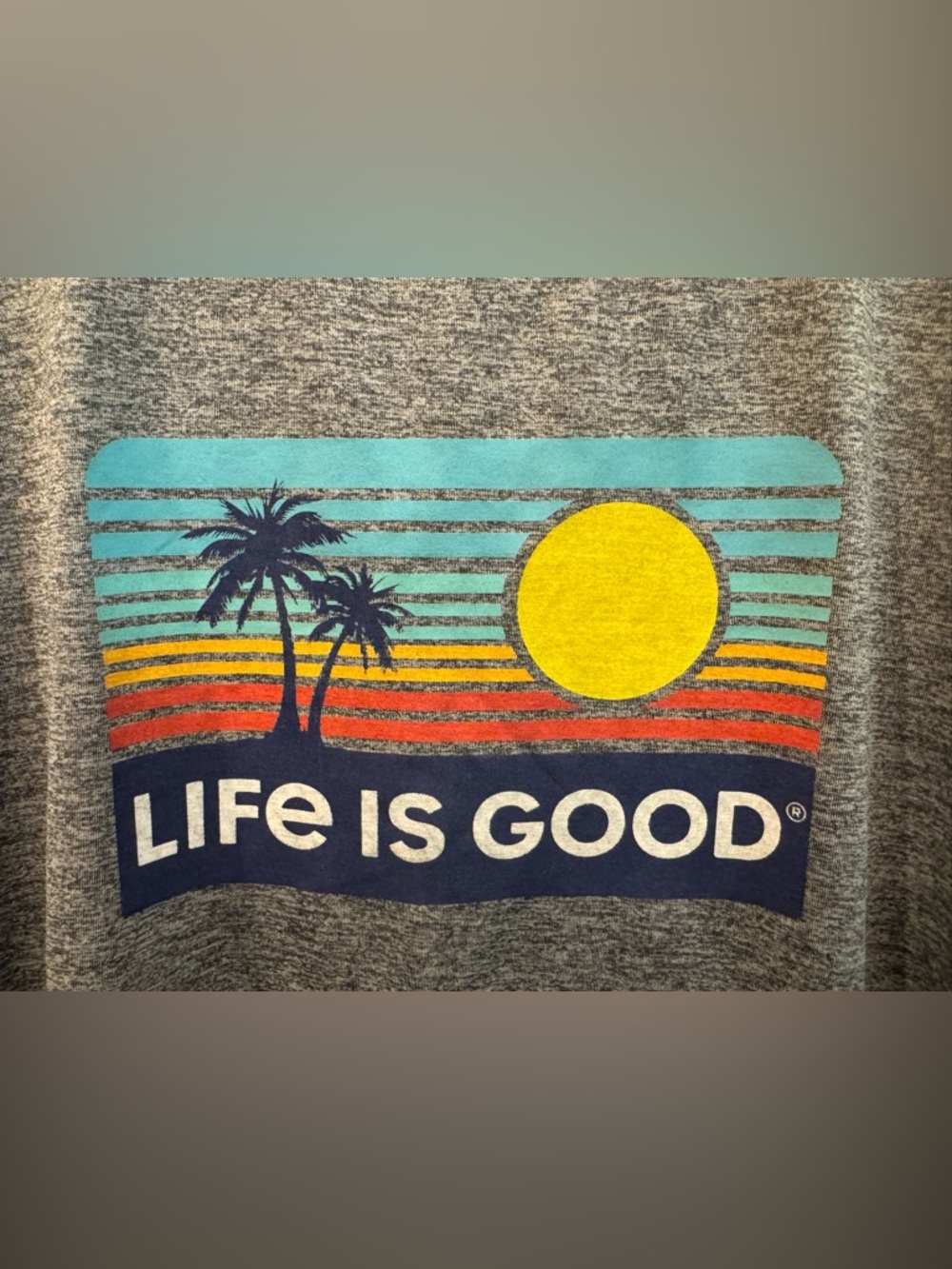Life is Good Active Short Sleeve Tee Women’s Size M Sunset Palm Gray Heathered - Picture 3 of 7